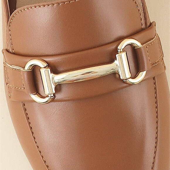 Brown Elegant Women's Metal Decor Flat Mules - Picture 3 of 8